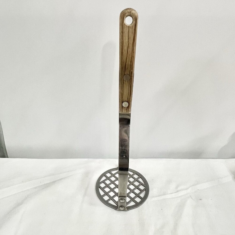 Vintage Maid of Honor Stainless Potato Masher Brown Wood Handle 9 Inch
